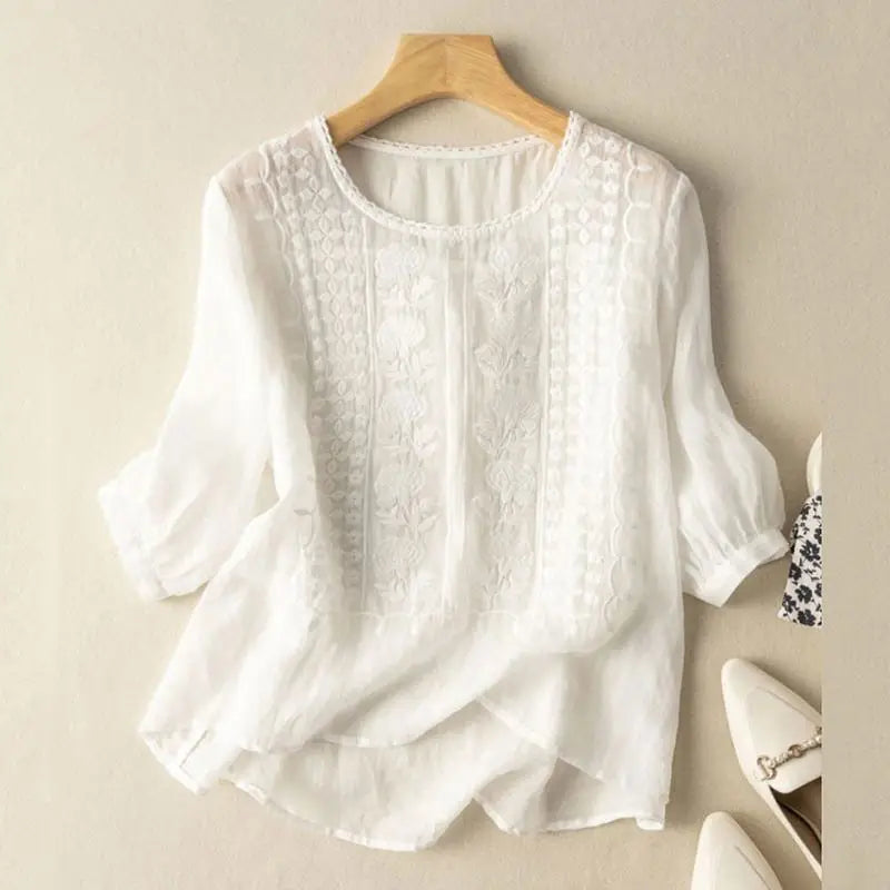 MODEGEIST Damen Bluse Blumenmuster Bestickt Entspannt