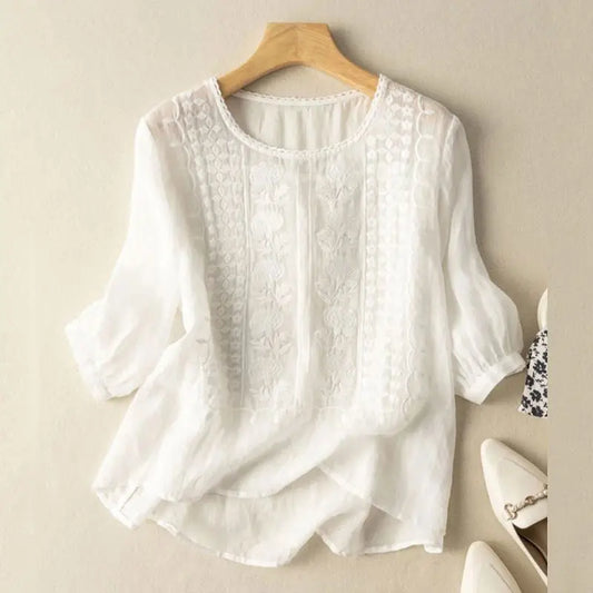 MODEGEIST Damen Bluse Blumenmuster Bestickt Entspannt