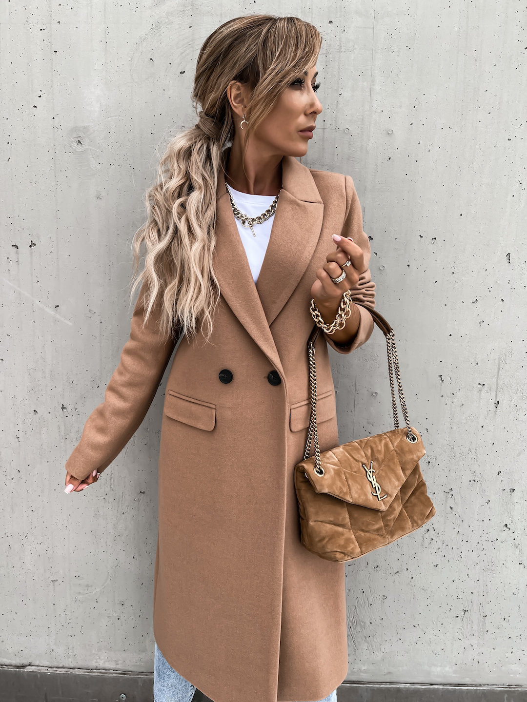 ModeGeist | Elegante Doppelreihige Jacke Wolle und Polyester Klassisch, Warm
