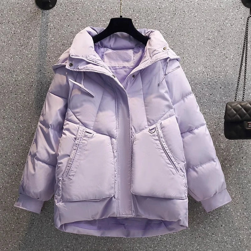 ModeGeist | Puffer Jacke - Übergröße Gesteppt Wärme - Kapuze Hoher Kragen - Reißverschlussverschluss