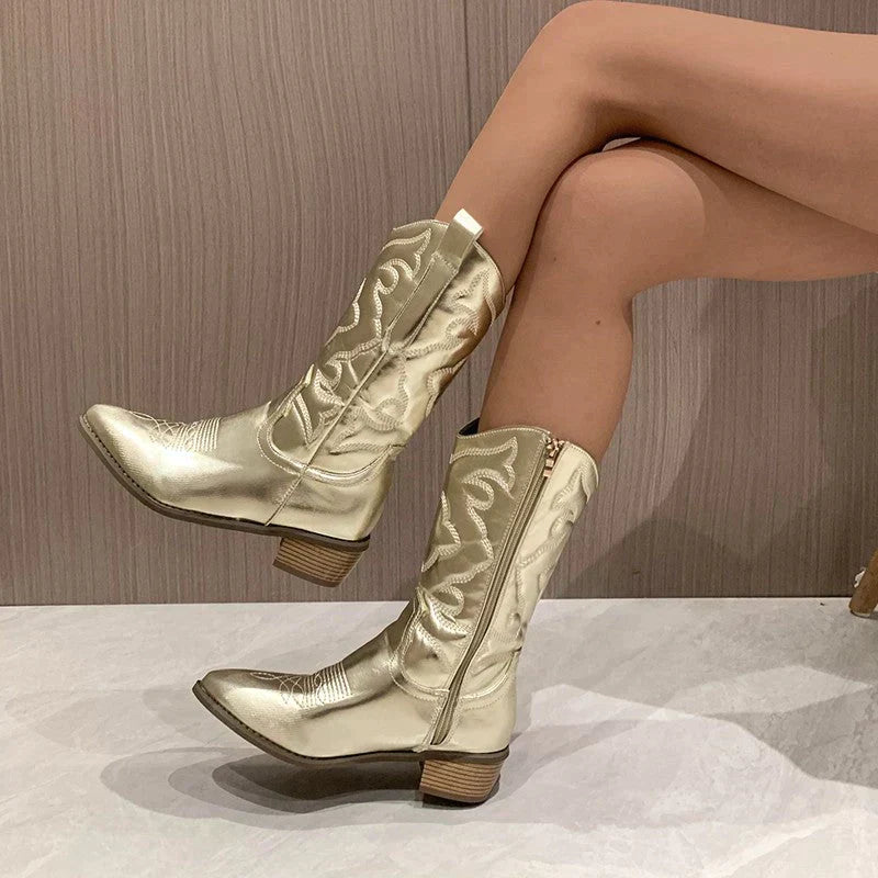 ModeGeist | Stilvolle Metallische Schicke Stiefel