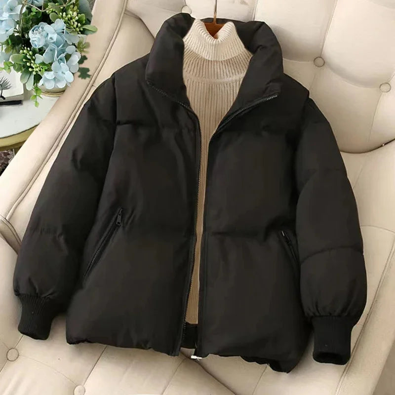 ModeGeist | Winter-Pufferjacke mit Reißverschluss und Eingeschnittenem Kragen
