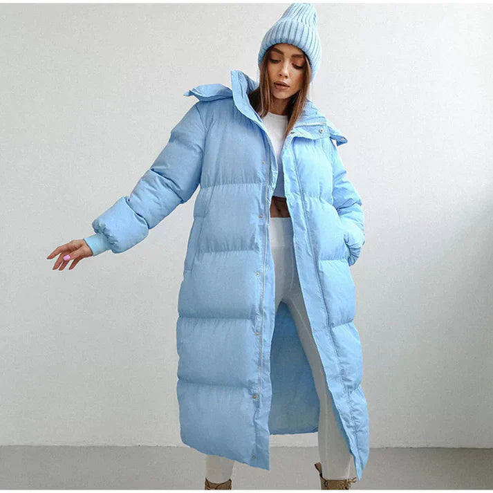 Lange, warme Pufferjacke – Rosa und dick gefüttert