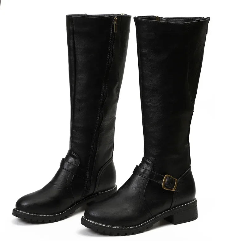 ModeGeist | High-Top Biker Stiefel mit Blockabsatz und Schnallendesign