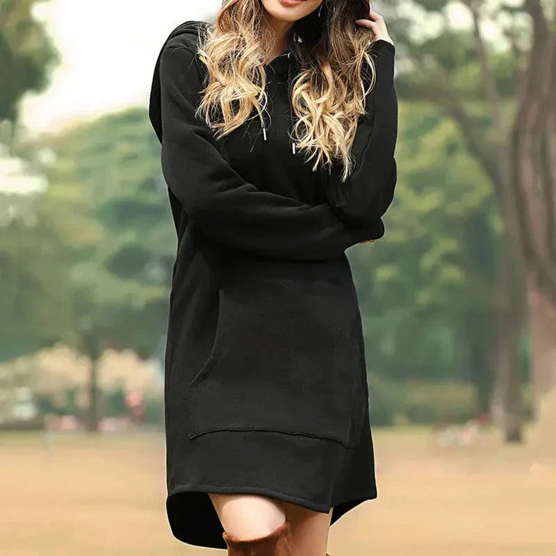 ModeGeist | Damen Sweatkleid mit Kapuze und Tasche