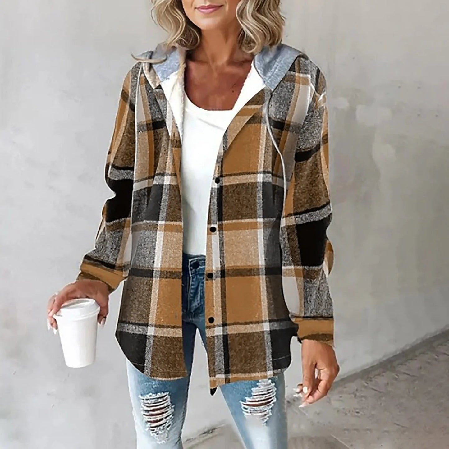 MODEGEIST Damen Karo Cardigan Gefüttert Weich Gemütliche Passform Herbst