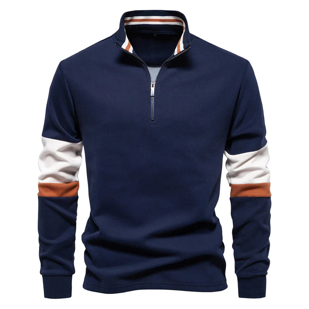 ModeGeist | Langarmiger Pullover mit Reißverschluss Baumwollmischung Trendy und Komfortabel