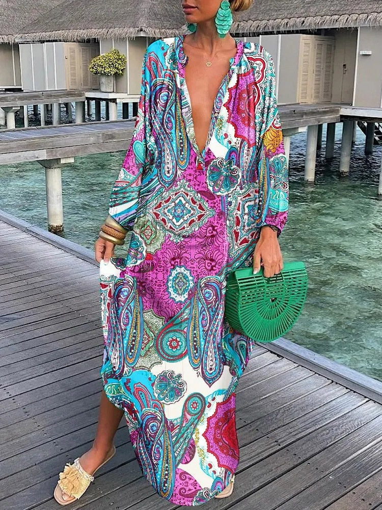 Maxikleid Lisa: Langarm im Bohème-Stil