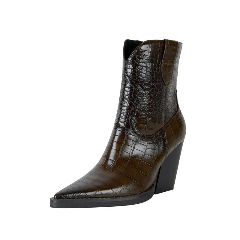 MODEGEIST Damen Stiefeletten Western-Stil mittlere Höhe robuste Sohle