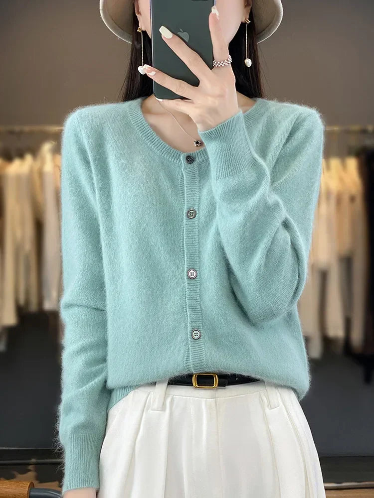 Damen-Mohairstrickjacke mit Knöpfen