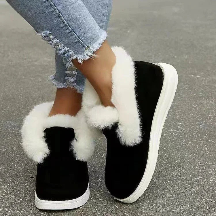 ModeGeist | Slip-On-Velours-Stiefeletten mit Plüschigem Fellfutter