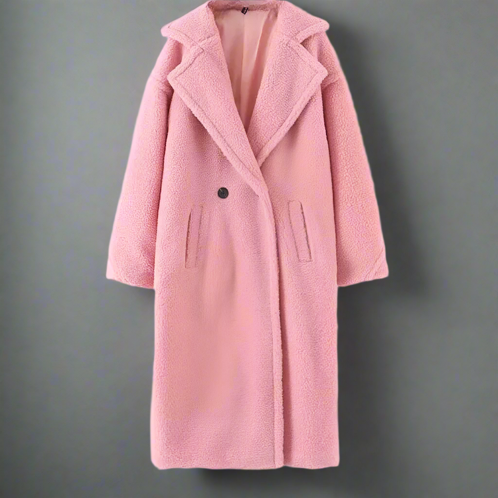 ModeGeist | Mantel - Langer Oversized-Schnitt - Weicher Teddy-Fleece - Reverskragen - Warm und Bequem