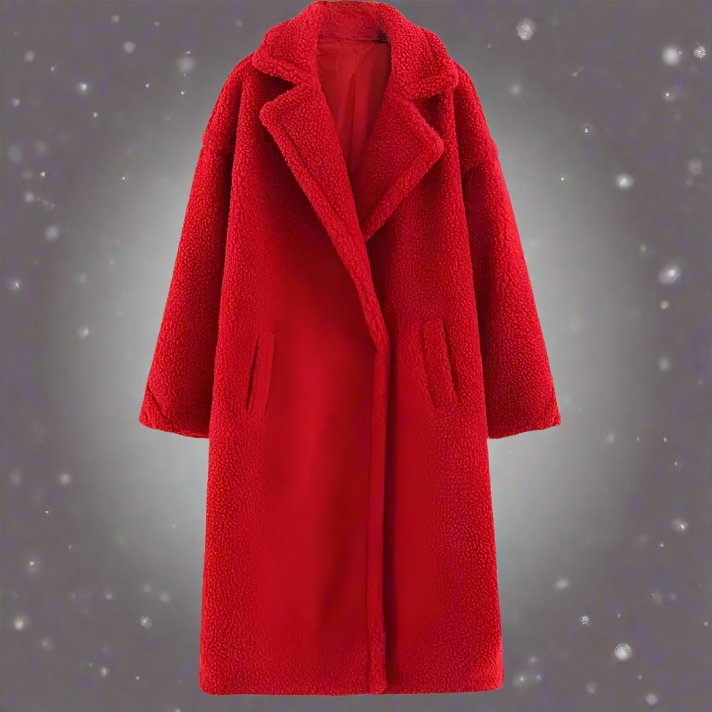 ModeGeist | Mantel - Langer Oversized-Schnitt - Weicher Teddy-Fleece - Reverskragen - Warm und Bequem