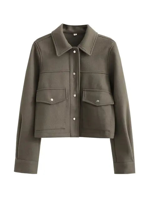 ModeGeist | Damenwolljacke mit Umlegekragen und Knopfleiste