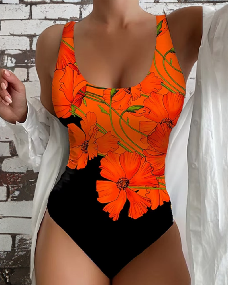 MODEGEIST Damen Badeanzug Blumenmuster verstellbare Träger