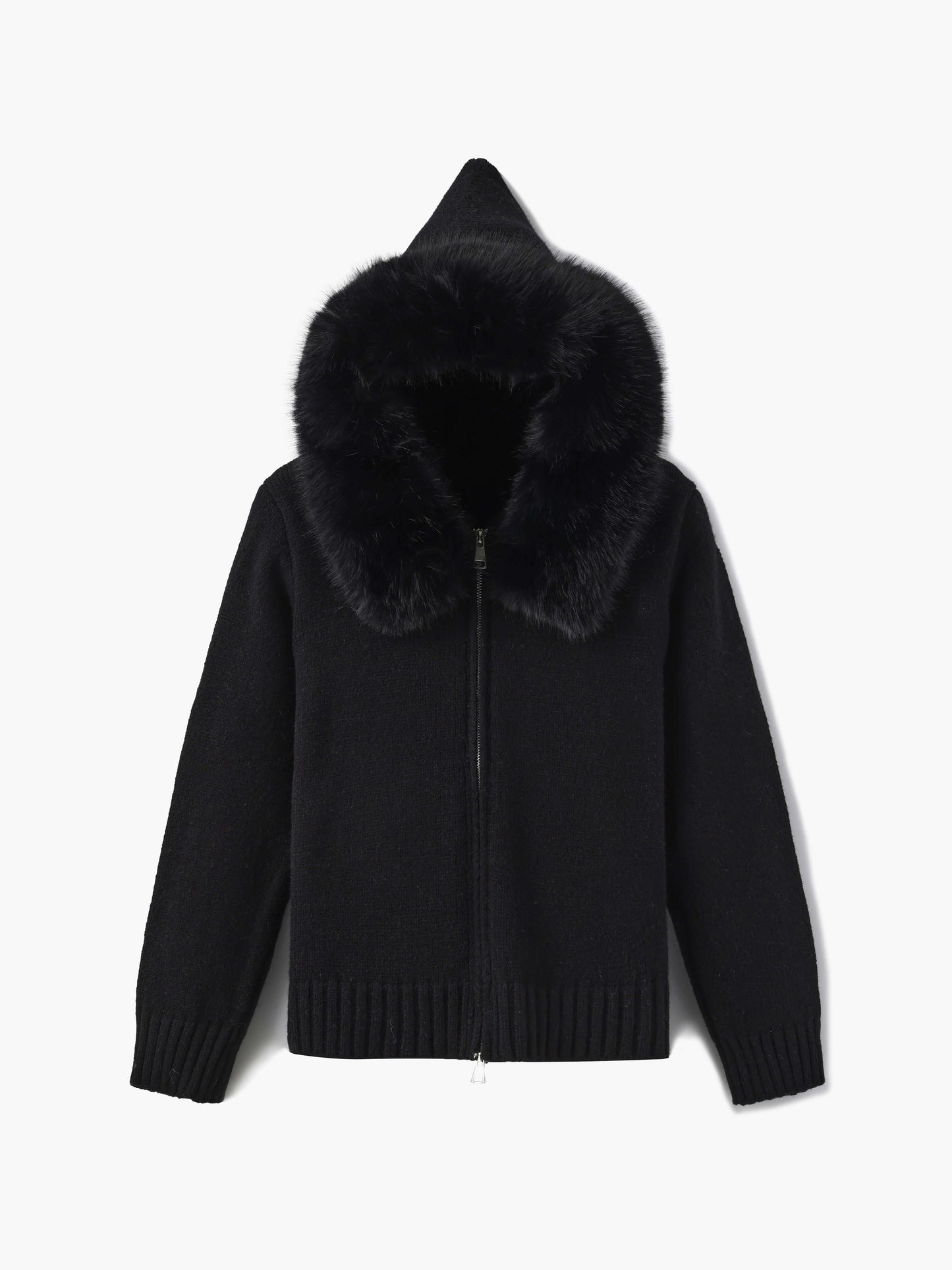 ModeGeist | Strickjacke Grau mit Kapuze und Kunstpelz Warme Winterjacke