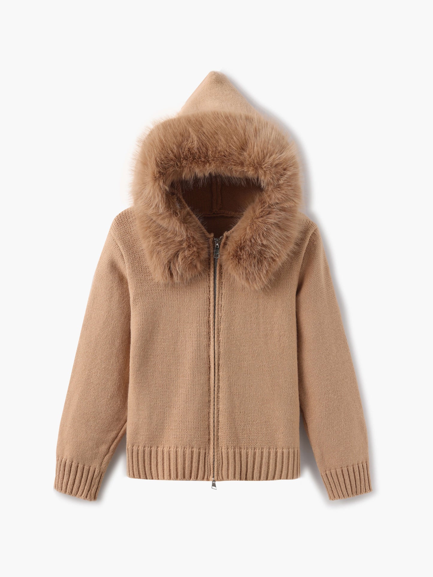 ModeGeist | Strickjacke Grau mit Kapuze und Kunstpelz Warme Winterjacke