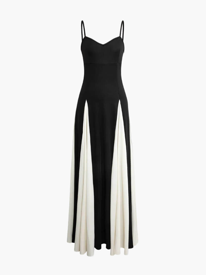 MODEGEIST Damen Maxi-Kleid Schwarz-Weiß Fließend Asymmetrisch