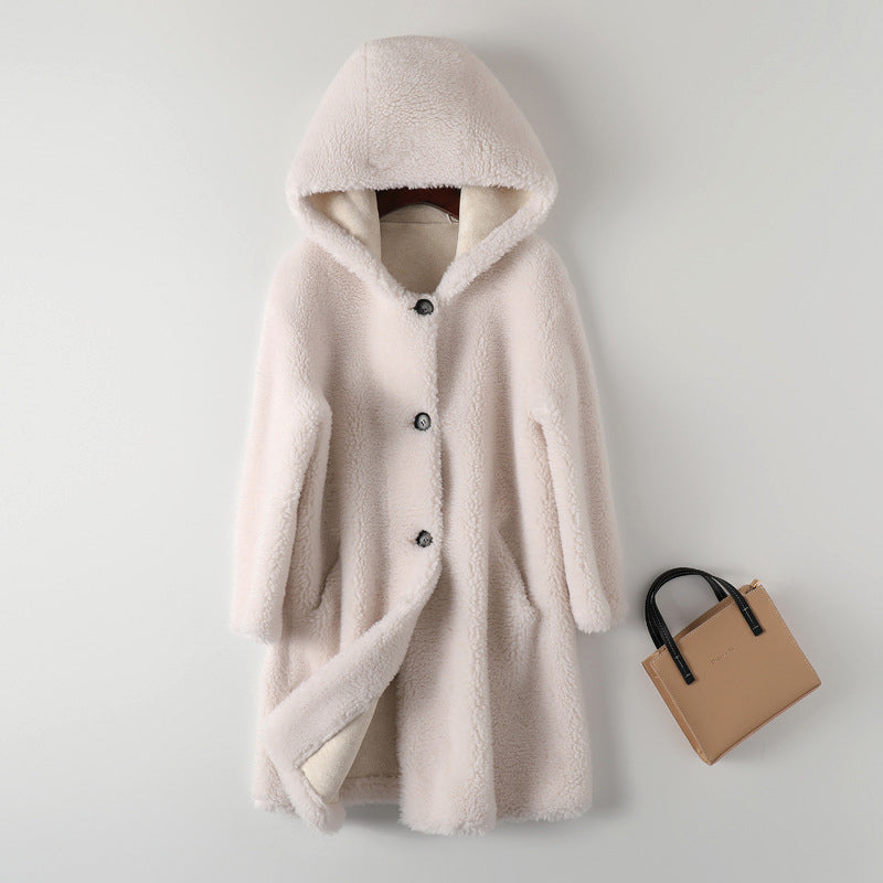 ModeGeist | Warme Damen Teddyjacke mit Kapuze und Knöpfen