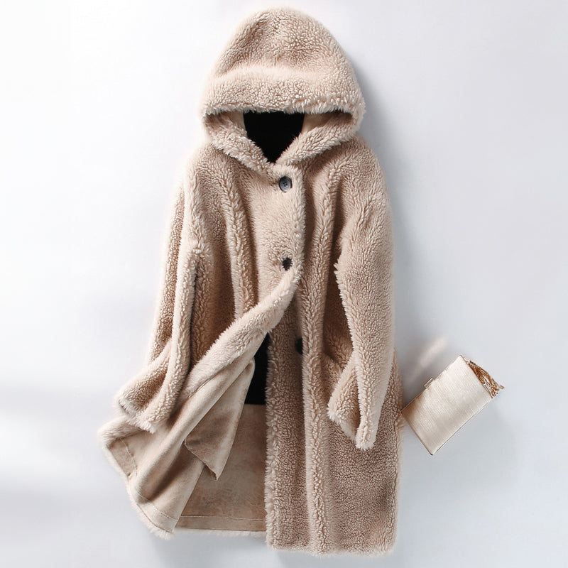 ModeGeist | Warme Damen Teddyjacke mit Kapuze und Knöpfen