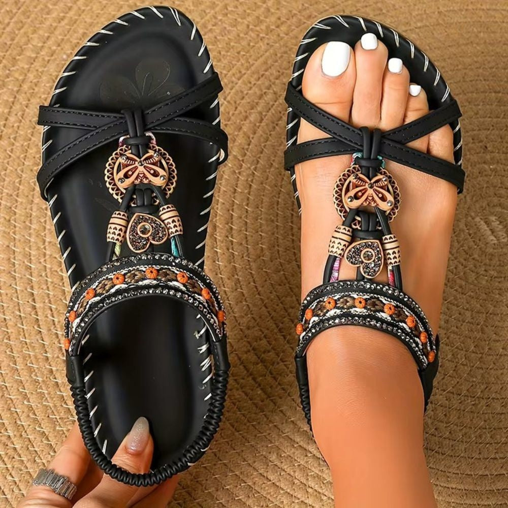 MODEGEIST Damen Boho Gewebte Sandalen Erdtöne Verstellbar