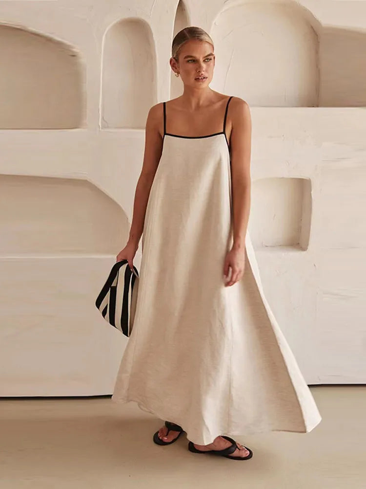 Elegantes Sophia Kleid aus Leinen und Baumwolle mit offenem Rücken