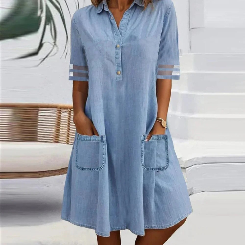MODEGEIST Damen Jeans-Minikleid Seitentaschen Denim Blau