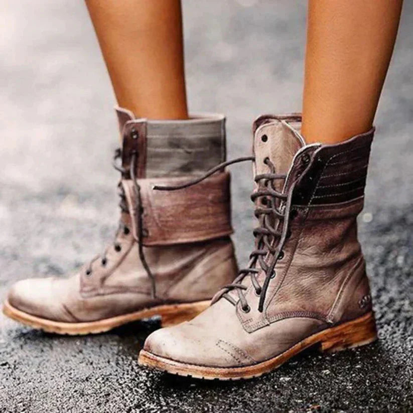 MODEGEIST Damen Schnürstiefel Vintage Knöchelhoch Braun