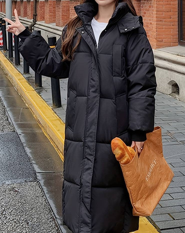 ModeGeist | Lange Pufferjacke - Wasserabweisend - Gestepptes Design - Kapuze - Warm und Bequem