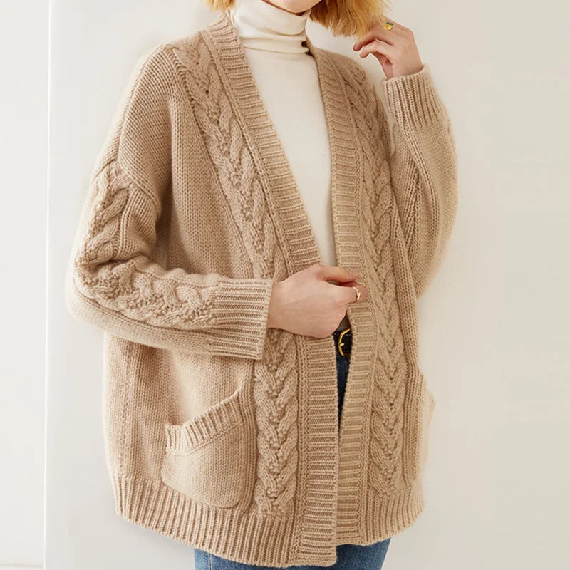 MODEGEIST Damen Strickjacke Offen Lang Weich