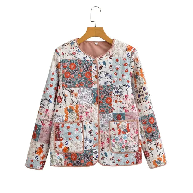 ModeGeist | Blumen Patchwork Jacke Polyester Bunt, Gemütlich