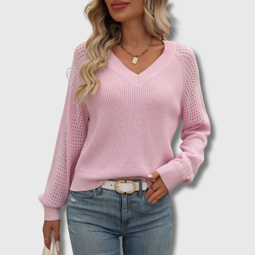 MODEGEIST Damen V-Ausschnitt Pullover Weich