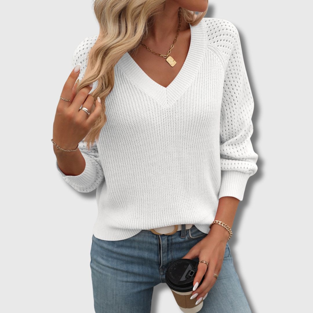 MODEGEIST Damen V-Ausschnitt Pullover Weich Klassisch