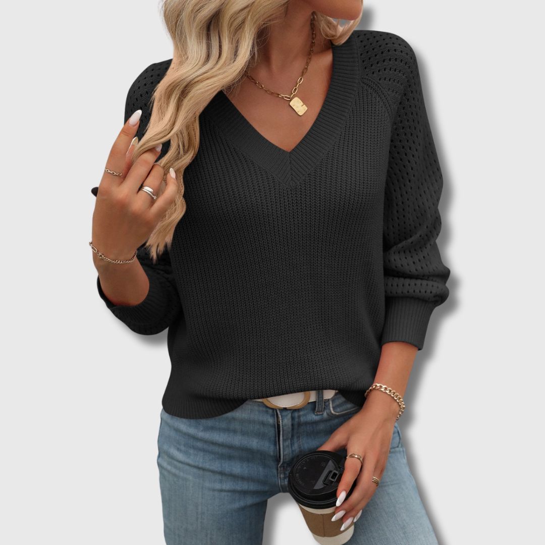 MODEGEIST Damen V-Ausschnitt Pullover Weich Klassisch
