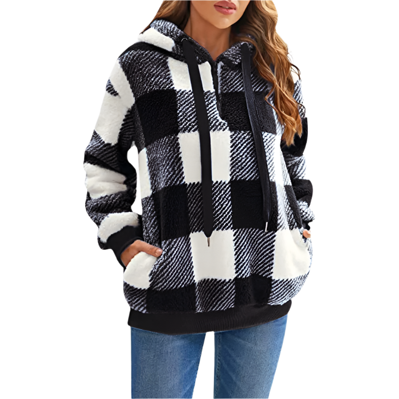 Damen-Pullover mit kurzem Reißverschluss, kariert