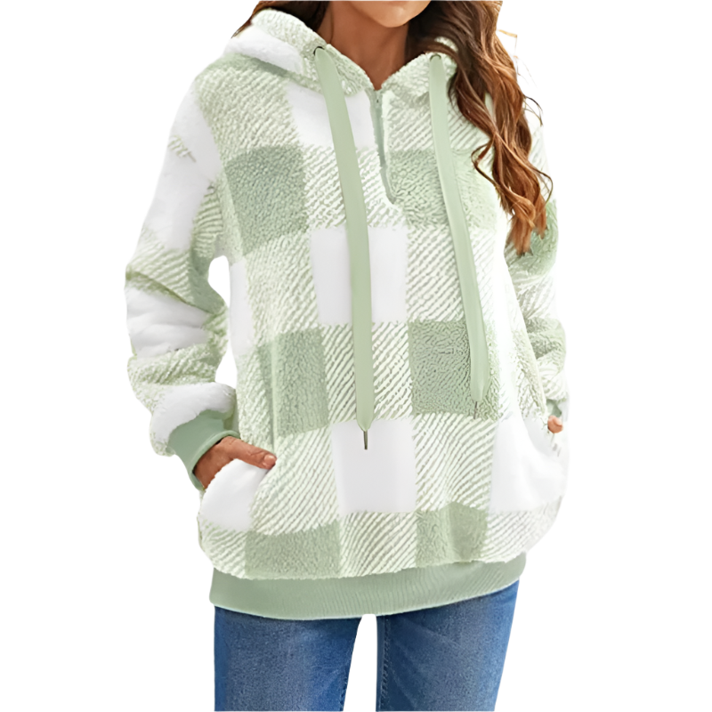 Damen-Pullover mit kurzem Reißverschluss, kariert