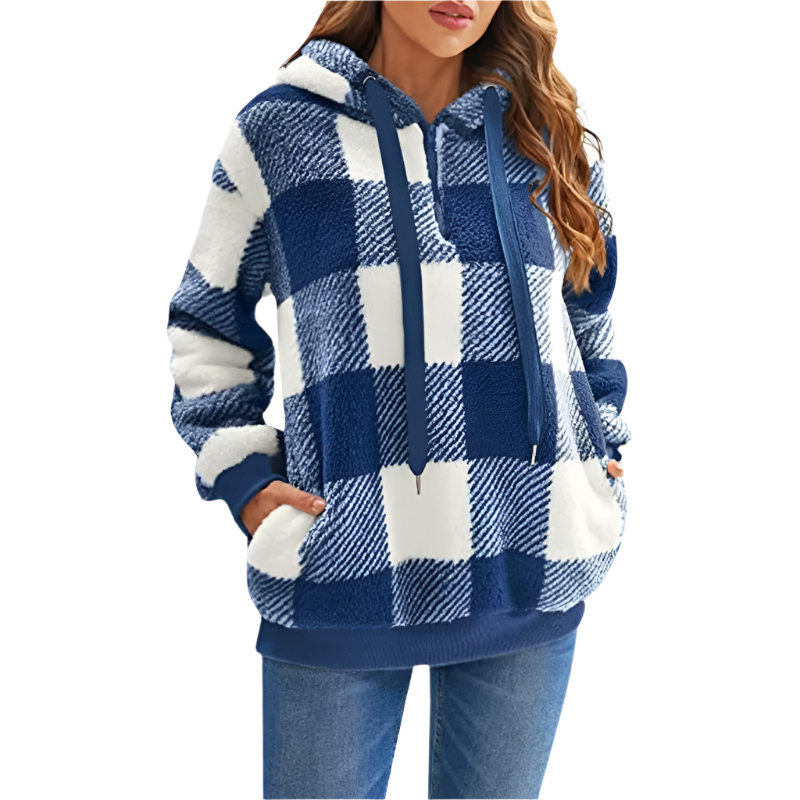 Damen-Pullover mit kurzem Reißverschluss, kariert