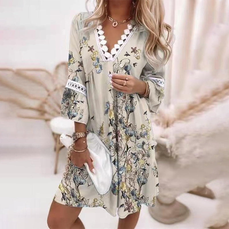 MODEGEIST Damen Mini-Kleid Boho Print Locker Abend