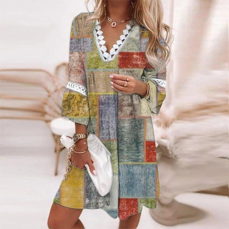 MODEGEIST Damen Mini-Kleid Boho Print Locker Abend