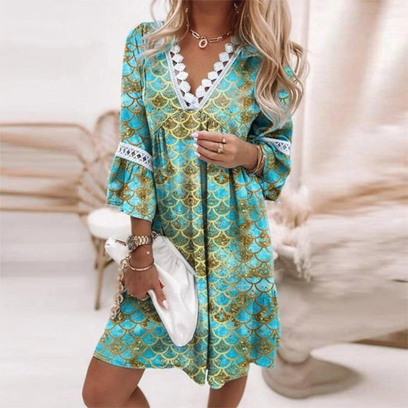 MODEGEIST Damen Mini-Kleid Boho Print Locker Abend