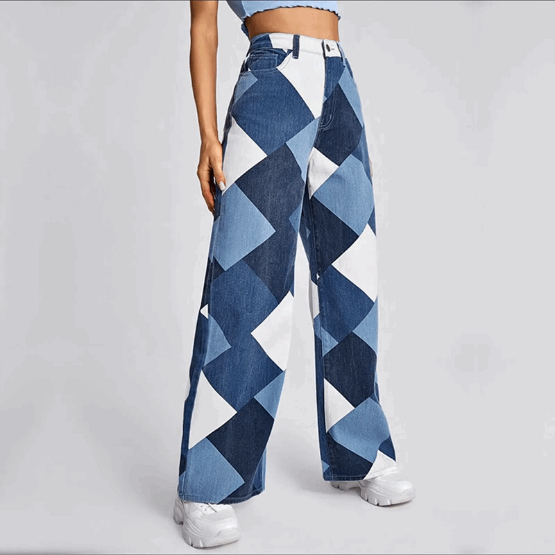 ModeGeist | Strukturierte Damen Jeanshose mit Komfortablem Weitem Schnitt