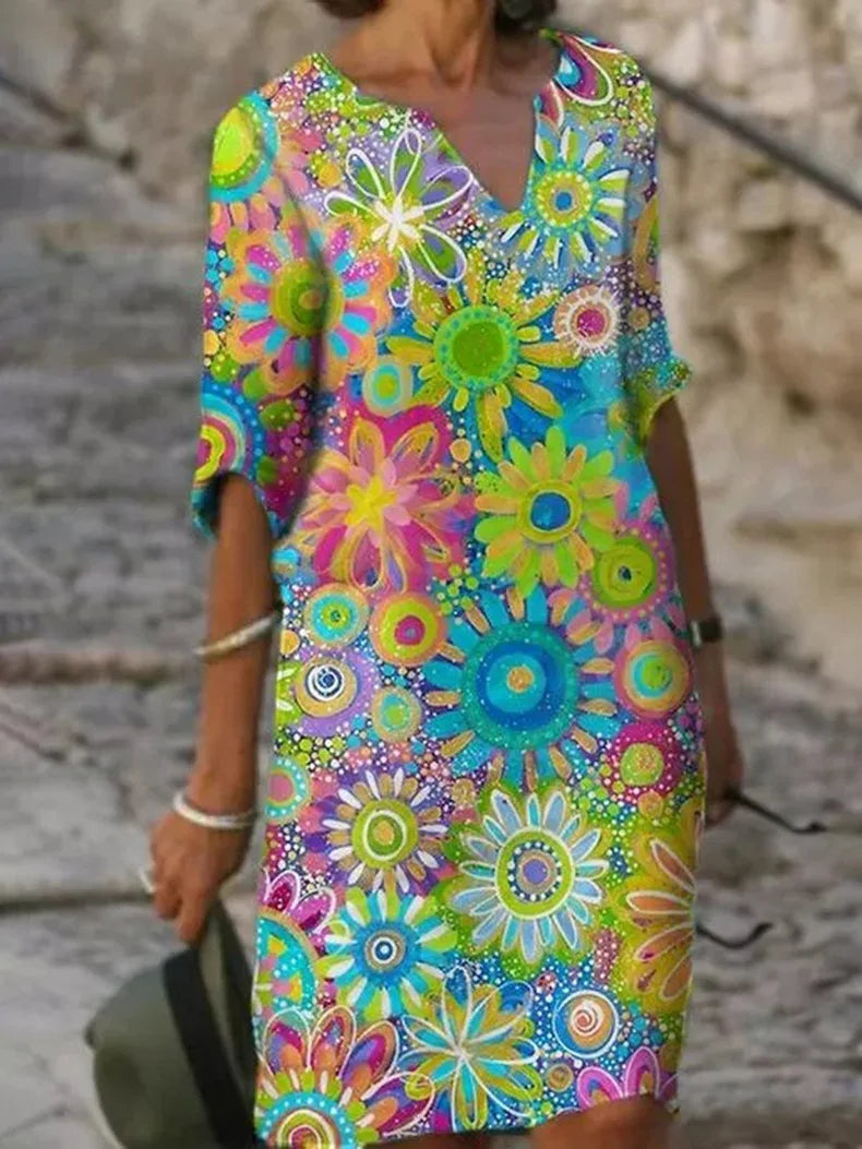 Blumenkleid mit V-Ausschnitt - Laia