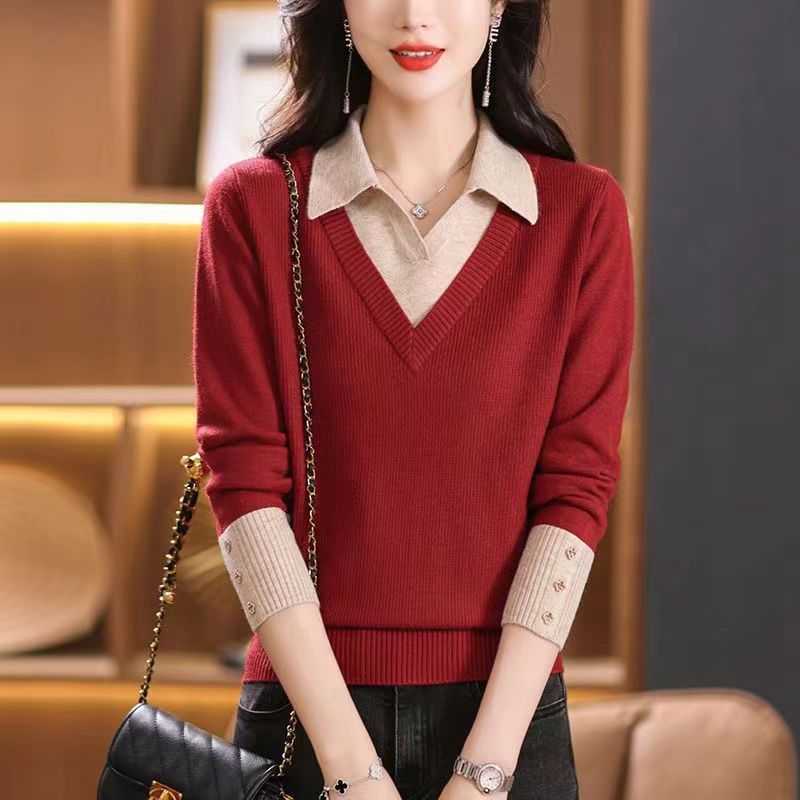 Original Faiz Damen Herbst Polokragen Pullover Zweiteiler