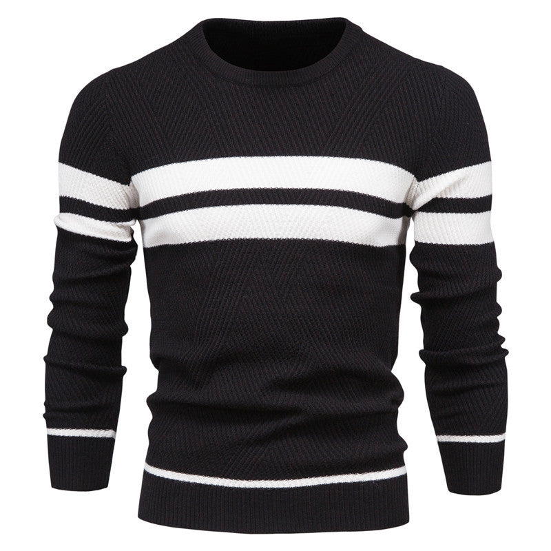 Klassischer, moderner Herrenpullover mit Streifendesign und Rundhals