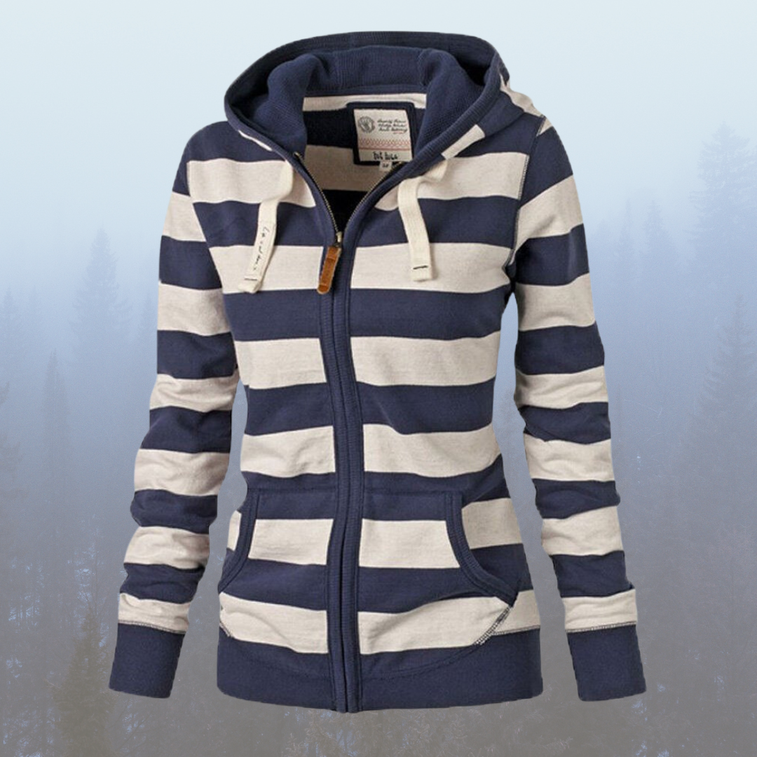 Kapuzenpullover mit Reißverschluss, langen Ärmeln, Streifen und Taschen von Fudus