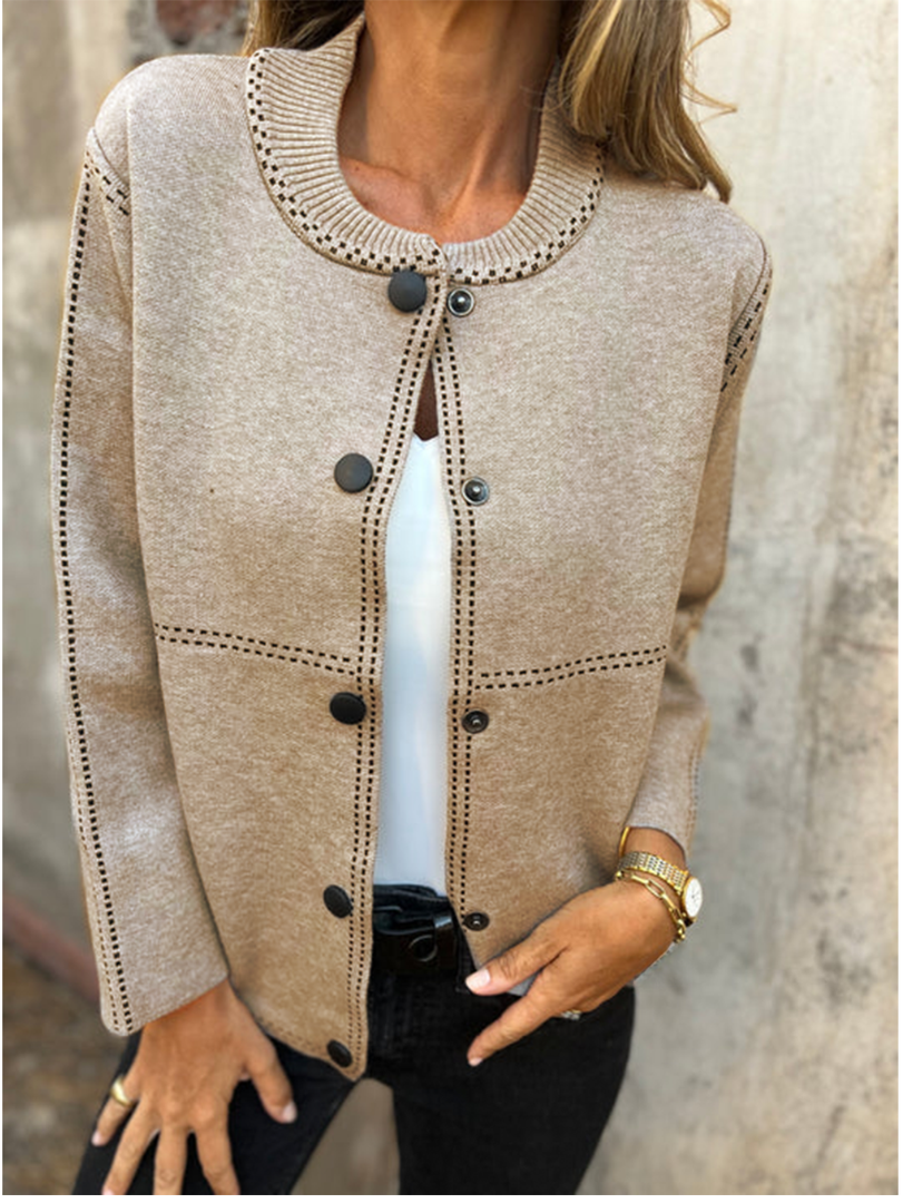 ModeGeist | Kurze Jacke mit Kontrastnähten Rundhals Strukturiert und Elegant