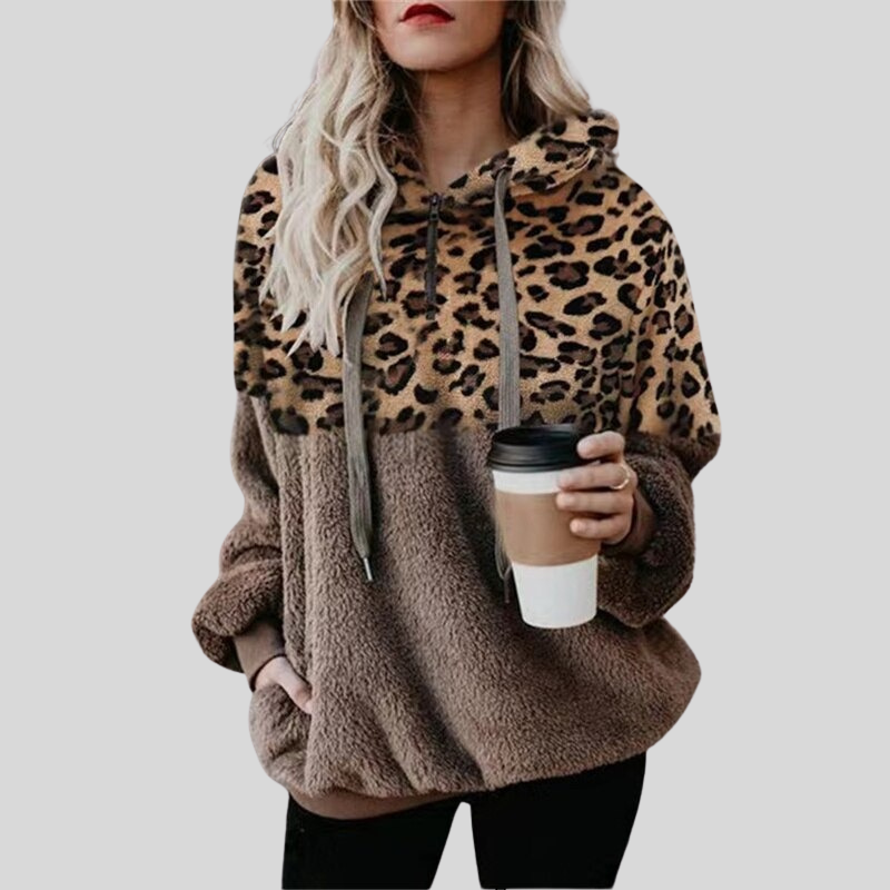 ModeGeist | Hoodie - Oversized Fit - Plüsch & Leopardenmuster - Weich & Bequem