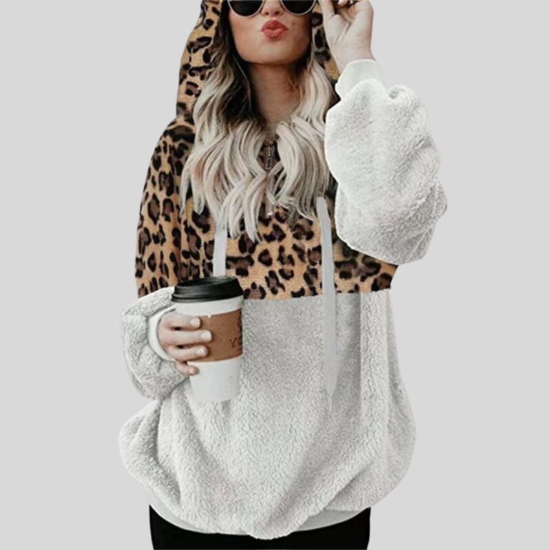 ModeGeist | Hoodie - Oversized Fit - Plüsch & Leopardenmuster - Weich & Bequem