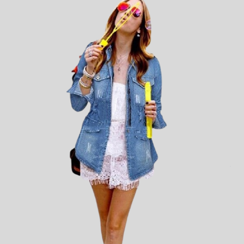 ModeGeist | Denimjacke - Lässige Passform - Hüftlänge - Brusttaschen - Knopfverschluss