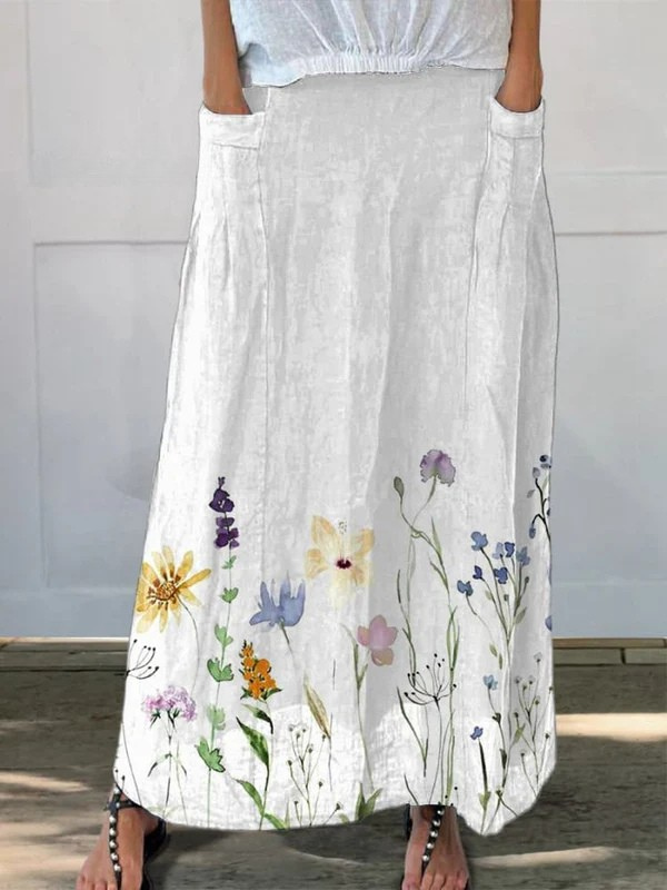MODEGEIST Damen A-Linien-Rock Kunstdruck Aquarell Elastischer Bund